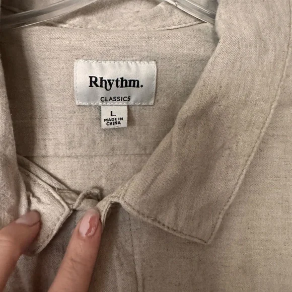 Rhythm Classic Linen Button-Down in Beige - Picture 3 of 3